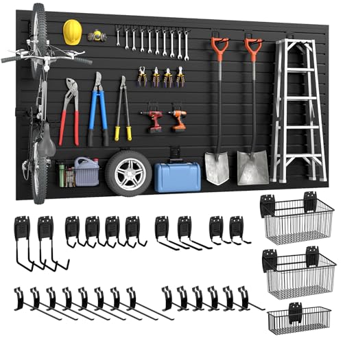 DoCred Slatwall Organizer with Hooks 4x7.5 ft Black