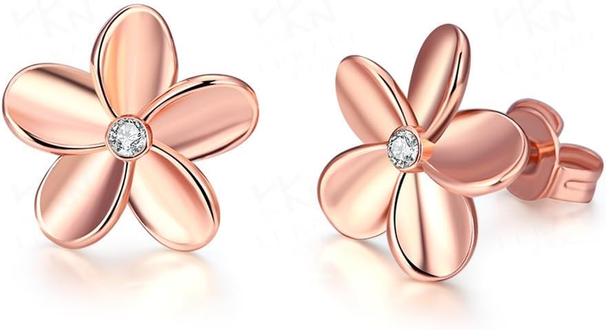 Small Flower Stud Earrings for Women Stainless Steel Rose Gold/White Gold Plated Cubic Zircon Floral Ear Studs Womens Dainty Jewelry Gift Hypoallergenic
