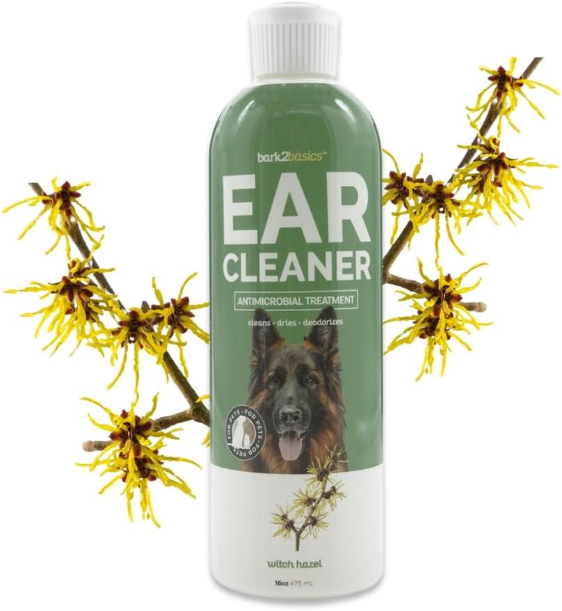 Bark2Basics Canine Ear Cleaner, 16 oz – All Pure, Witch Hazel, Mild Aloe Vera and Chamomile Extract Base, Breaks By Powerful Wax