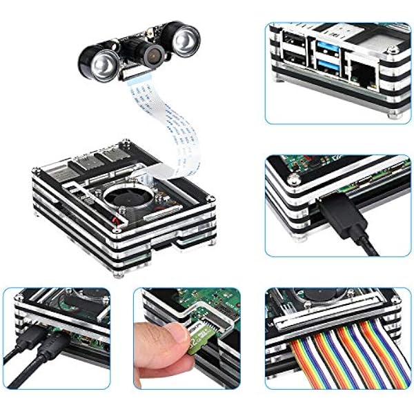 Акриловый корпус GeeekPi для Raspberry Pi 4 Model B с вентилятором и 4 радиаторами черный и прозрачный