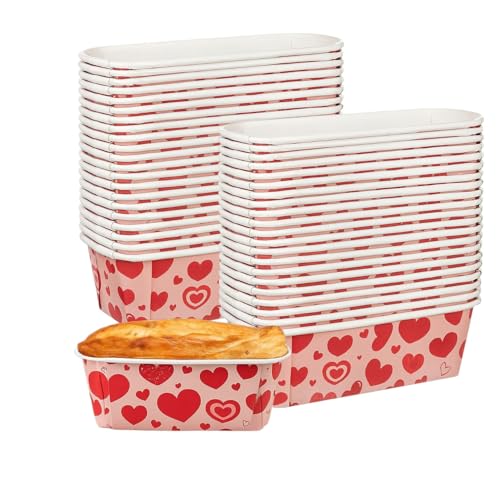 Image of Loaf Pans, Plumpy Disposable Loaf Bread Pan, Bread Pans for Baking Molds with Festive Snowflake and Christmas Designs, for Cakes and Treats (Red Heart, Pack of 10)