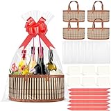 5 Pcs Baskets for Gifts Empty Bamboo Gift Baskets Empty, Foldable Woven Gift Basket with Handle, Includes Gift Bags and Gift Cards(Best Wishes)