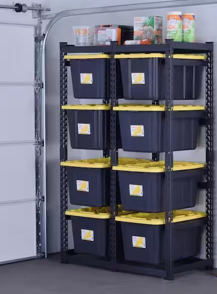 Husky Heavy-Duty Metal Storage Rack System, Black Steel Construction, 10-Tote Capacity, Adjustable Industrial Shelving for 14 and 27 Gallon Storage