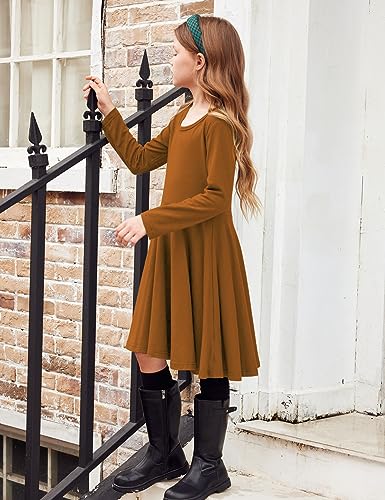 image for Arshiner Girls Long Sleeve Stretchy Dress A line Twirly Skater School 