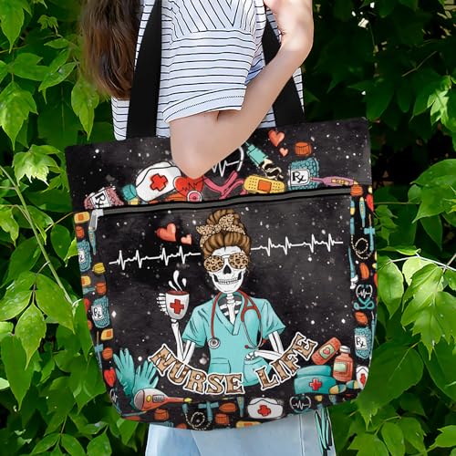 Image of 84hoods Large Waterproof Tote Bag with Pockets and Zipper for Work. Gift for Nurse. Shoulder Bag for Women.