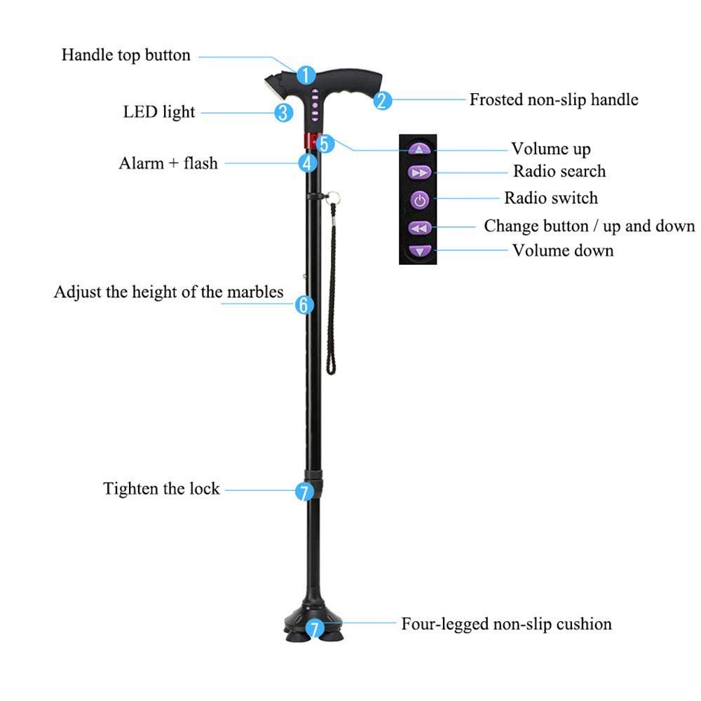 Bastones Plegables Inteligentes, Andador Inteligente multifunción para Personas Mayores con luz de Advertencia de Seguridad Bastón Extensible Muletas portátiles para Hombres y muje