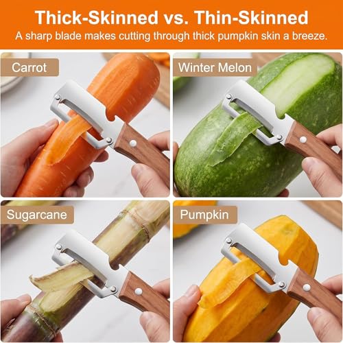 Image of Kitchen Peeler with Bottle Opener - Ergonomic Non-Slip Wooden Handle, Sharp Stainless Steel Blade, 2 in 1 Smooth Glide Vegetable and Fruit Peeler for Home, Camping & Gift Giving