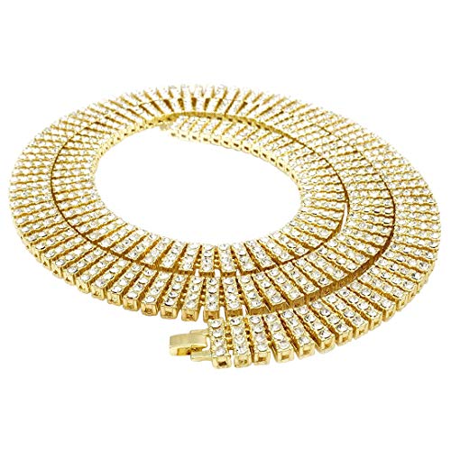 NIV'S BLING 14k Yellow Gold-Plated Iced Out 4 Row Necklace 30-36 Inches
