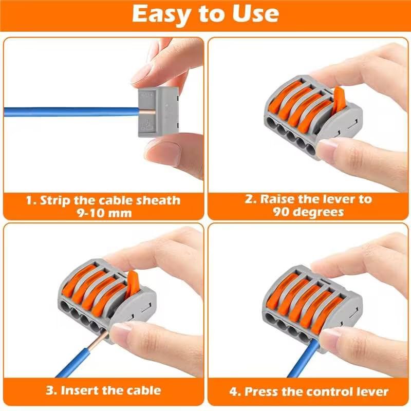 Connecteurs à Levier 2 Entrées 12 Sorties - Borniers Sur Rail DIN, Nylon Ignifuge - Pour Câblage Rapide Et Sûr (Lot De 6)