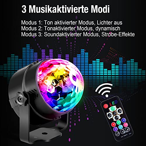 Gobikey Discokugel, 360° Rotierende Musik Activated Discolicht LED Party Lampe mit Fernbedienung- 3W RGB Dynamisch Disco Lichteffekte, 4M/13ft USB,Partylicht für Party/Halloween/Hochzeit