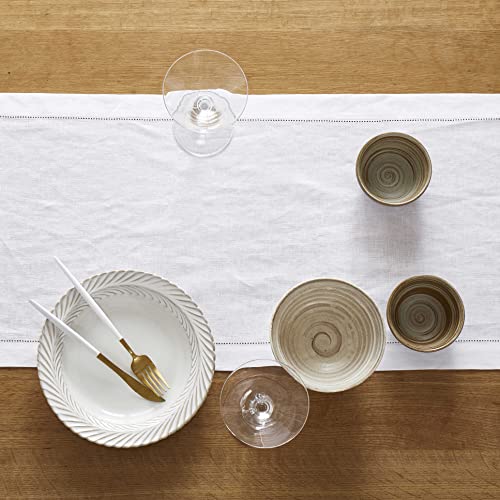 Home Linen Table Runner Hemstitch - Flax Cloth Runner Rustic Boho Farmhouse Style For Wedding Bridal Shower Party Kitchen Dining Table Decor White 14 X 36 Inch #TOP2