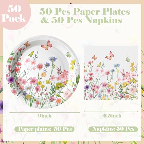 Image of Qinyoung 100 Wildflower Party Plates Napkins, Wildflowers Disposable