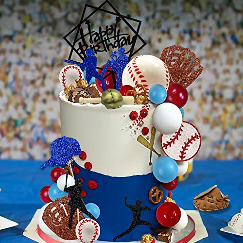 Baseball Cake Decorations Sports Theme Party Decoration Supplies Baseball Themed Happy Birthday Cake Topper Party Decorations #TOP3