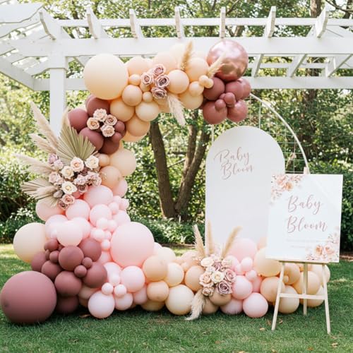 Image of Dusty Pink Balloon Garland Arch Kit - Double Stuffed Dusty Rose, Mauve & Light Pink Balloons for Baby Shower, Birthday, Bridal Shower Decor