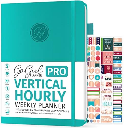 GoGirl Planner PRO Schedule - Undated Planner with Hourly Time Slots, Monthly, Weekly & Daily Organizer, Appointment Book for time Management, 18 x 25.5cm, Hardcover, Lasts 1 Year - Rose Gold