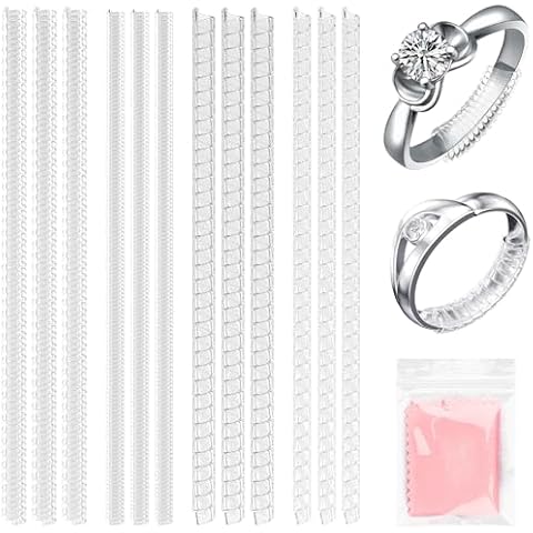 12 Pack Ring Sizers for Loose Rings - 4 Sizes Clear Silicone Ring Size Adjuster, Invisible Ring Guard, Spiral Resizer, and Tightener Spacer, Non-Slip Fit, Adjustable and Comfortable, for Women and Men Cover
