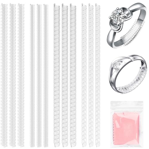 ring sizer for loose rings 12 pack 4 sizes invisible clear silicone non-slip adjustable ring sizers ring resizer and tightener guards for women and men make rings smaller without resizing