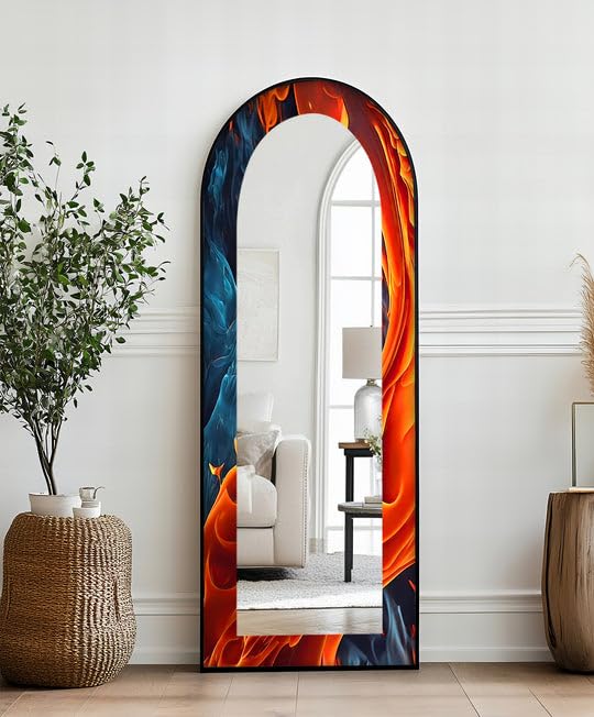 Fire & Ice - Specchio da pavimento astratto a doppio flusso, 50,8 cm x 160 cm (larghezza x altezza), specchio da pavimento con cornice nera e cornice nera