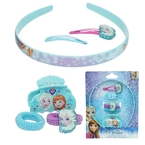Lot de 6 accessoires pour cheveux La Reine des Neiges - Bandeau en caoutchouc, ruban, nœud, pince élastique