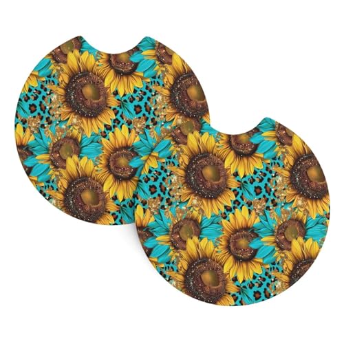 Posavasos para coche con diseño de girasoles y leopardo 1