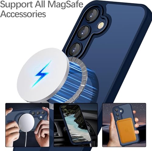 Image of Elzzi Magnetic Magsafe for Samsung S26 Case, Upgraded [Full Camera Protection] [Compatible with Magsafe] [Translucent Matte] Shockproof Protective Phone Case for Men & Women - Navy