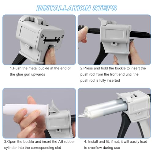 Klebepistolen-Set, Dosierpistole zum Mischen, mit 50 Stück Mischröhrchen F08, AB-Kunststofftube, Klebepistole, 1:1 Presse Pistole, Leicht, Flexibel und Langlebig (grau)