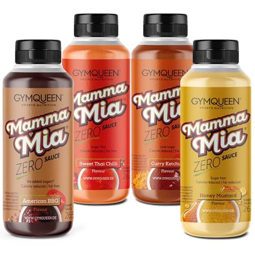 GymQueen Mamma Mia Zero Sauce 4x265ml, kalorienreduziert, ohne Fett & ohne Zuckerzusatz, zum Verfeinern von Gerichten oder als Salat-Dressing