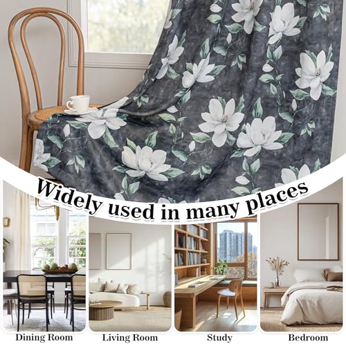 Image of MYSKY HOME Floor to Ceiling Floral Blackout Curtains 108 Inches Long 2 Panels Set Black Out Thermal Insulated Energy Efficient Spring Flower Printed Grommet Drapes, Pack-2, 52 inchW Each Panel, Deep Grey