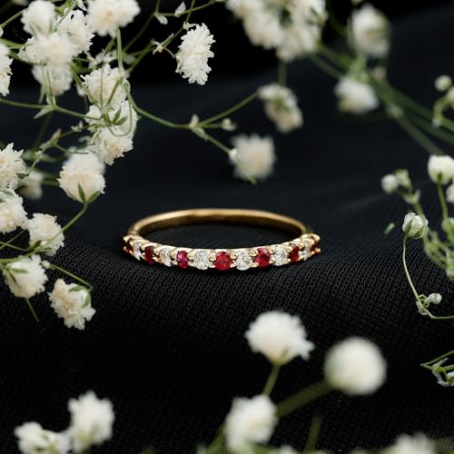 Natural Ruby Diamond Half Eternity Ring, AAA Quality, Certified Ruby Eternity Stackable Ring (With Jewelry Box)3