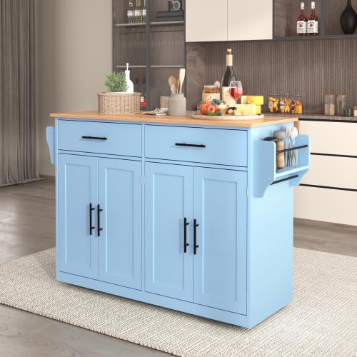 Generico Servierwagen mit klappbarer Tischplatte, 120x46(70) x91 cm, Blau, mit Rollen und austauschbaren Holzbeinen, ideal für Küche und Esszimmer