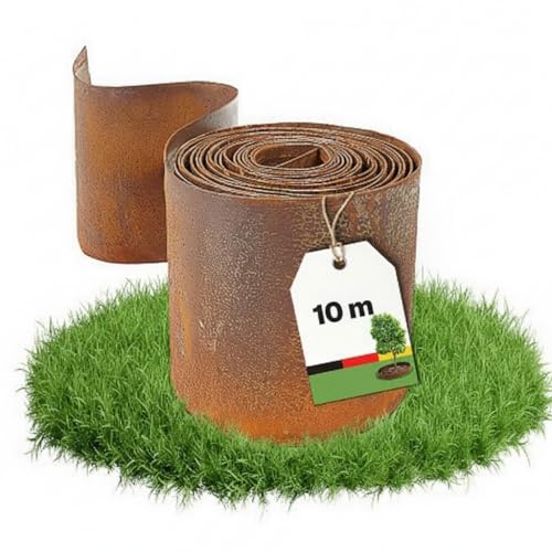 Dönges Rasenkante aus Cortenstahl 10 m - Beeteinfassung aus Metall 14 cm hoch - Einfache Montage - Beetumrandung mit Rostoptik, 0,5mm Dicke