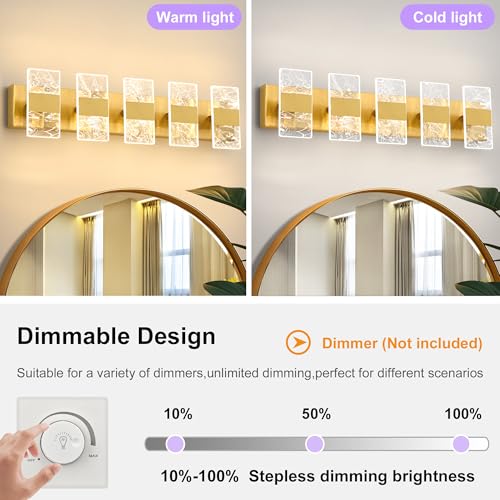 Image of Modern LED Bathroom Light Fixtures Dimmable 5-Light Gold Vanity Light