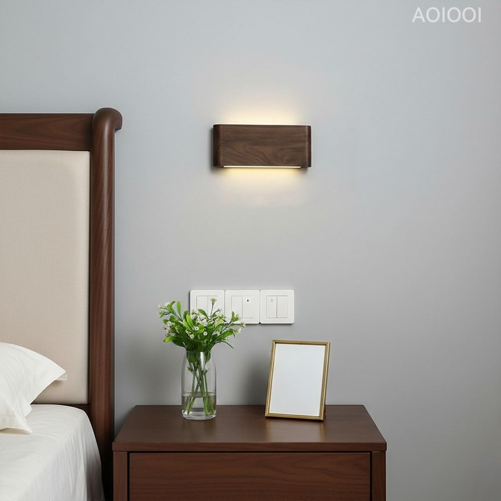 Applique Murale linéaire en Bois de Noyer Noir avec éclairage LED Ascendant/Descendant, Abat-Jour en Acrylique, veilleuse pour Chambre, Salon, Couloir ou escalier (40 cm/15,7 Pouce