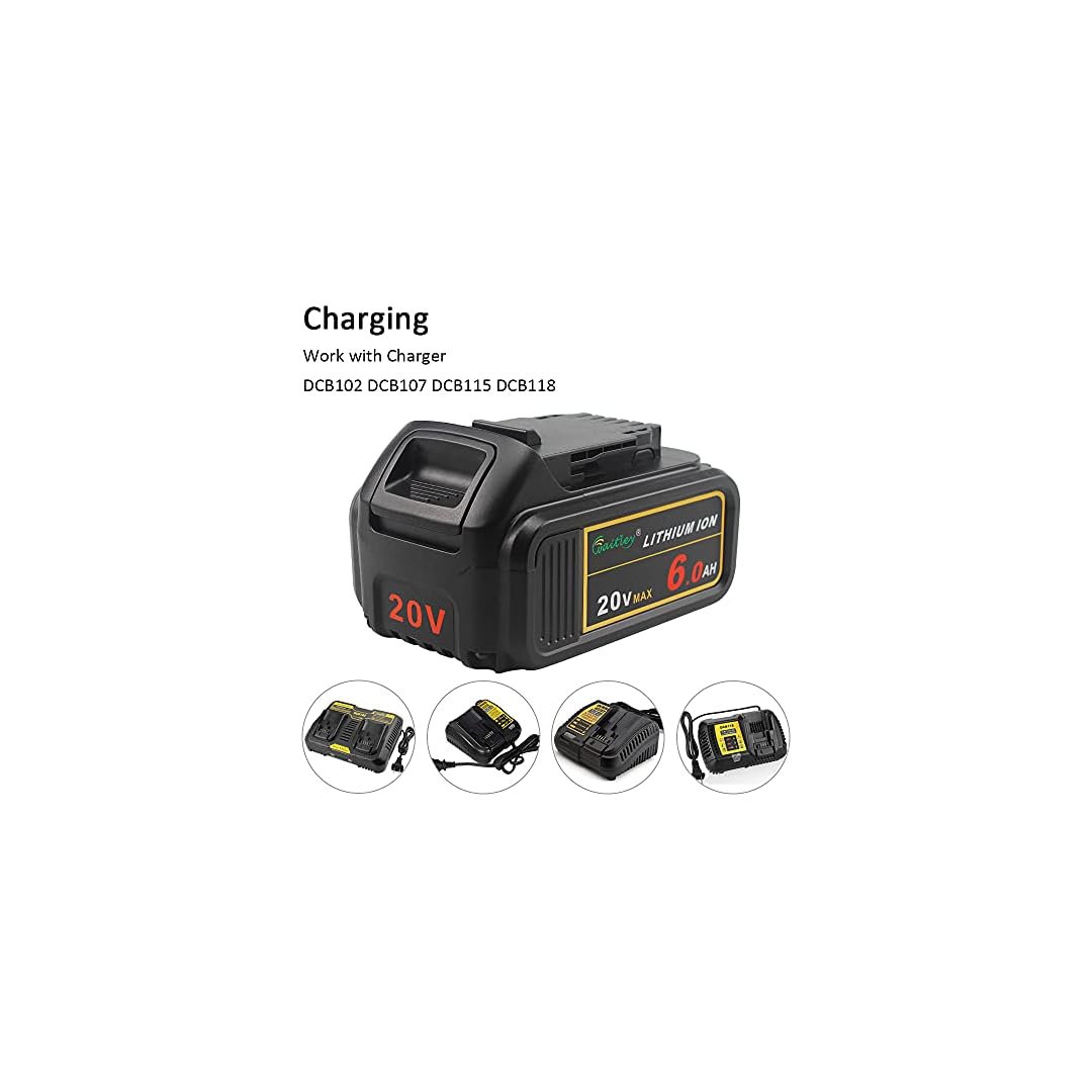 waitley Upgraded 2 Pack DCB206-2 20V MAX 6.0Ah Lithium Ion Battery Compatible with DEWALT DCB200 DCB204 DCB206 DCD/DCF…