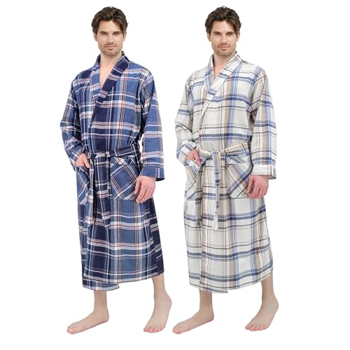Image of Andrew Scott Mens 2 Pack Long Sleep -Sauna Robe / 100% Cotton Flannel Brush Warm Bathrobe