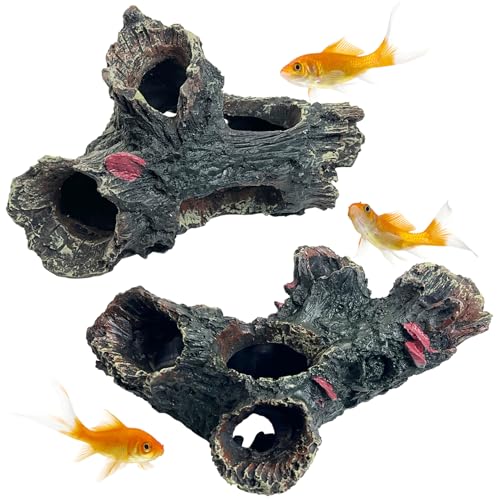 Tfwadmx Decaying Trunk Aquarium Ornament, Betta Fish Hideout Caves - Small Resin Aquarium Decoration Log with Holes for 20 Gallon Fish Tank
