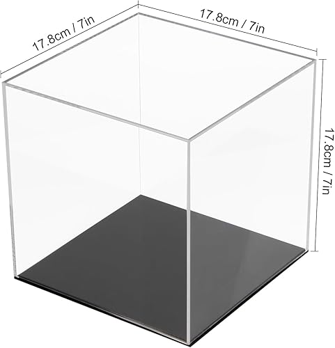Miniatura 7 de Kcgani Caja de acrílico con base negra, vitrina de trofeos de acrílico transparente de autoensamblaje simple con tapa, caja de acrílico cuadrada