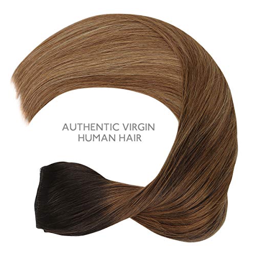 Image of WENNALIFE Wire Hair Extensions Real Human Hair 12 inch 100g Dark Brown to Chestnut Brown and Dirty Blonde Highlighted Real Hair Extensions Invisible Wire