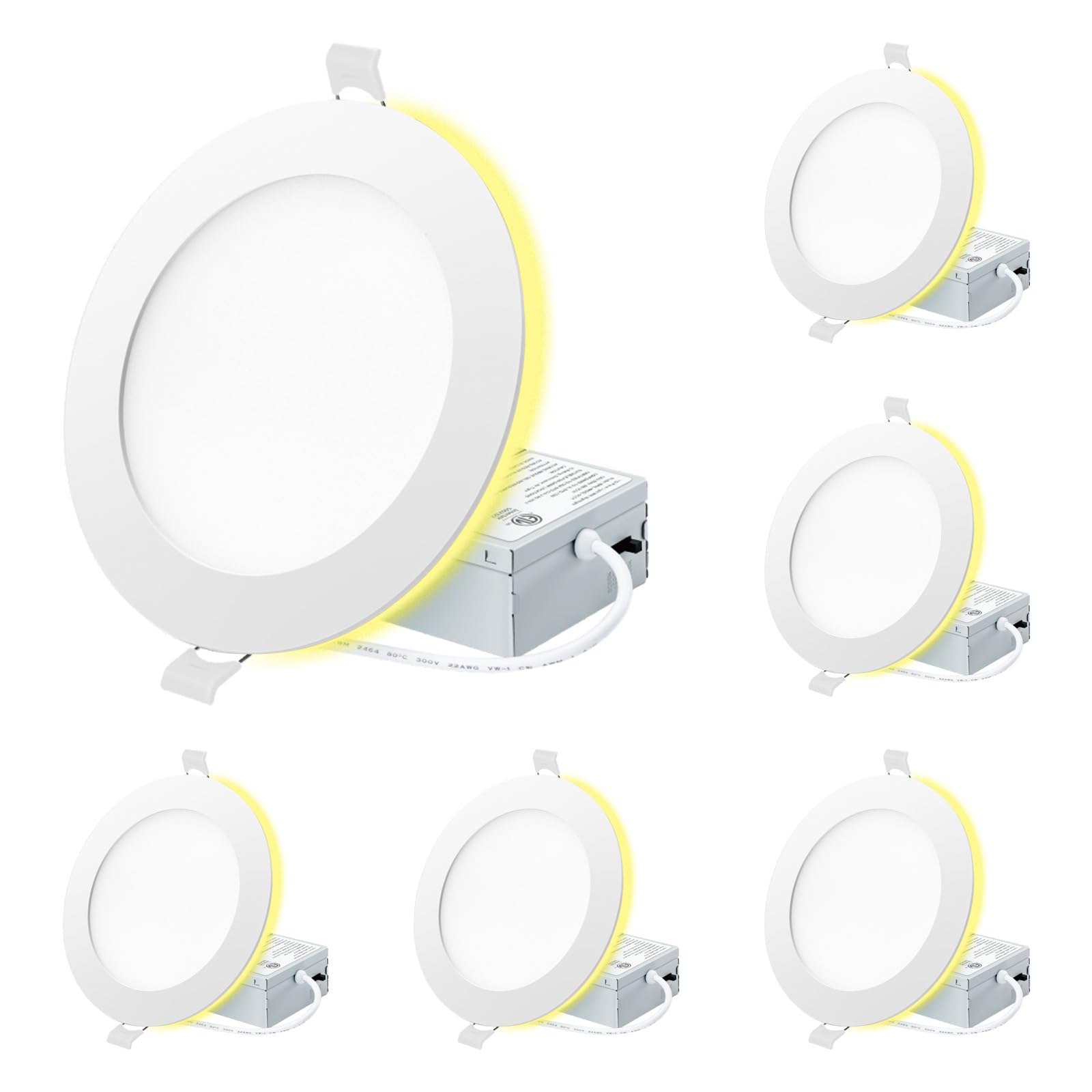 EOSMILE 6 Inch White Recessed Lighting with Night Light 6 Pack High Brightness Canless Wafer 12W 120V 1100LM