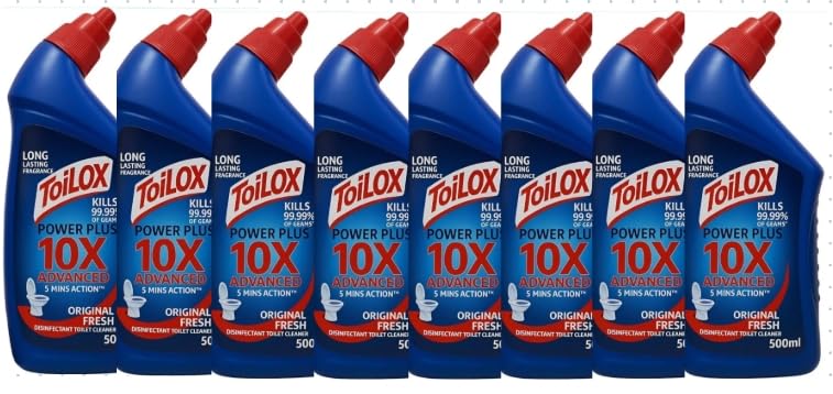 Image of Toilox Disinfectant Toilet Cleaner Liquid, Original - Pack of 8 (8 x 500ml) | Kills 99.9% Germs | Removes Tough Stains | Provides Long Lasting Freshness