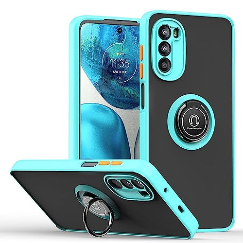 SEAHAI Funda para Motorola Moto G52 / Moto G82 5G Estuche, Translúcida Escarchado Duro PC Carcasa Antigolpes TPU Bumper Silicona Cubierta con 360° Anillo Soporte de Metal, Azul Real
