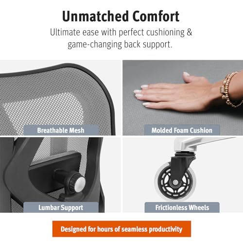 Image of Duramont Ergonomic Office Chair - Adjustable Desk Chair with Lumbar Support and Rollerblade Wheels - High Back Chairs with Breathable Mesh - Thick Seat Cushion, Head, and Arm Rests - Gray