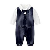 Luu Xianliang Newborn Baby Boy Gentleman Romper Tuxedo One-Piece Outfit with Bow Tie, 100% Cotton Long Sleeve Formal Wear for 0-18 Months (Navy Blue, 3-6 Months)