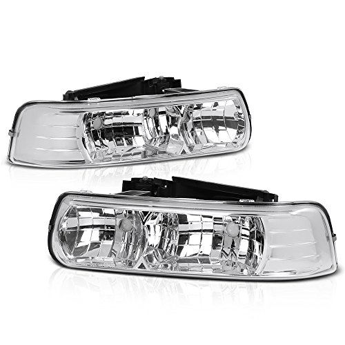 VIPMOTOZ Headlight Headlamp Assembly For 2000-2006 Chevy Tahoe Suburban & 1999-2002 Silverado 1500 2500 3500 - Metallic Chrome Housing, Driver and Passenger Side