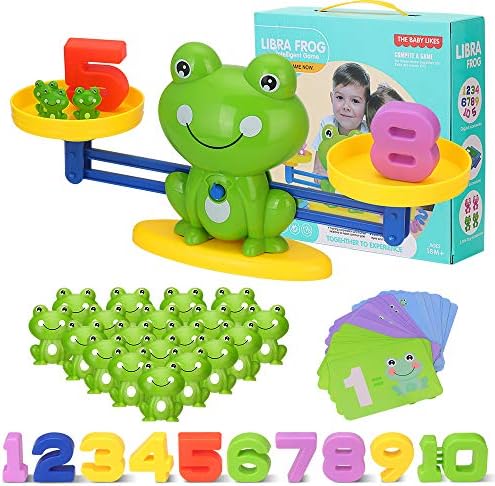 Mathe Waage Montessori Spielzeug, Zählen und Rechnen Lernen Frosch Lernspielzeug Balance Geschicklichkeit mit Waage und Numer Karte Frühen Bildung für Kinder ab 2 3 4 Jahre