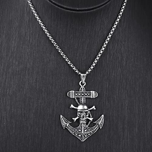 Devil Skull Pirate Anchor Necklace Polished Nautical Anchor Rope With 23.6'' Stainless Steel Chain For Men Women #TOP2