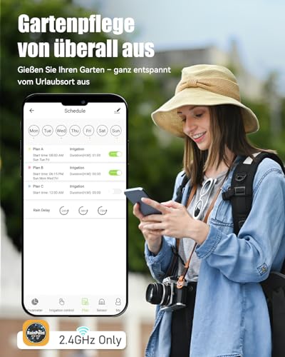 Miniatura 2 de Rainpoint Ordenador De Riego Wifi, 2 Salidas Con Salida De Entrada De Latón, Temporizador Inteligente Para Manguera De Jardín, Temporizador Con Retardo De Lluvia, Riego Manual Aplicación Con