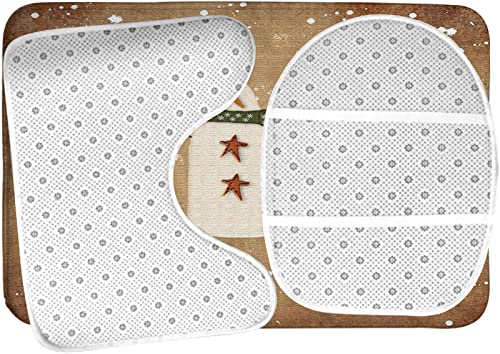 Badezimmerteppich-Set, 3-teilig, primitiver Schneemann, waschbare Badeteppiche, rutschfest, mit Rückenpolster, Konturteppich und Toilettendeckelbezug – Bild 6