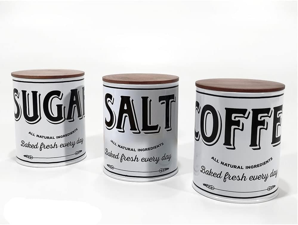 Tris 3 barattoli Sale Zucchero caffè TAPPI IN BAMBOO manico contenitori