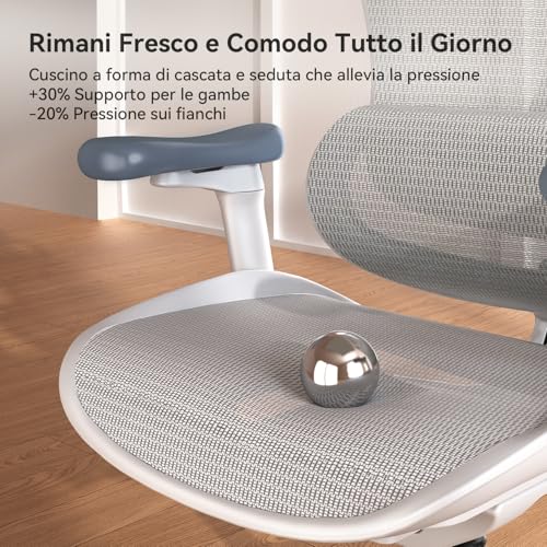 Doro C300 Sedia ergonomica ufficio - Braccioli 3D regolabili, Schienale regolabile, Supporto lombare auto-adattivo, Inclinazione regolabile (Grigio) - Sedia gaming - Immagine 6
